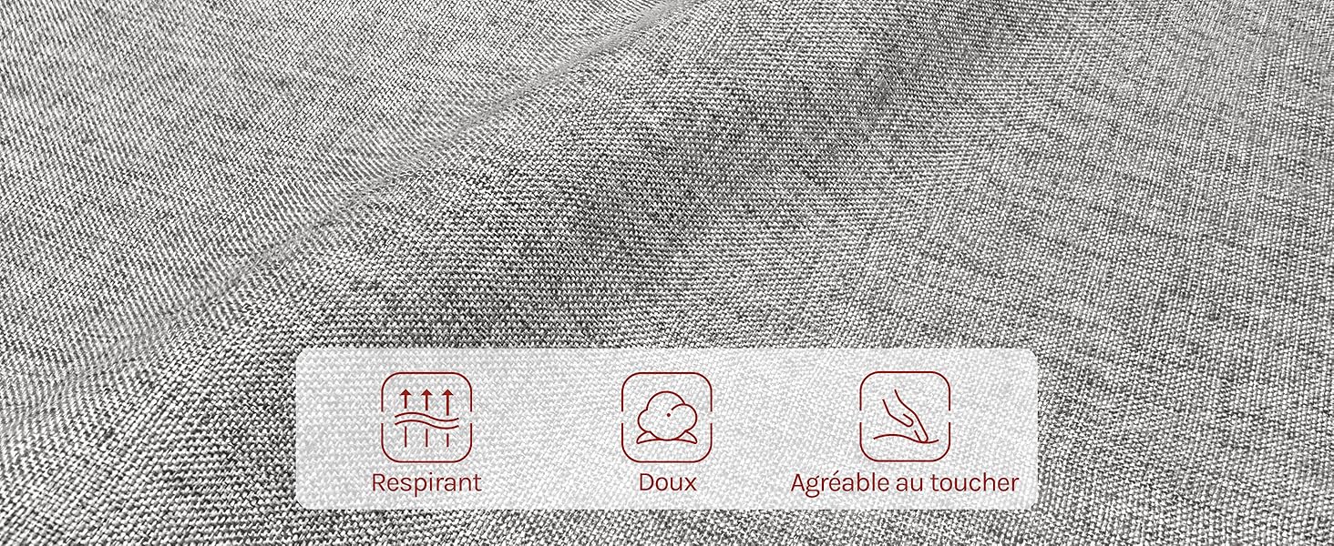 Surface texturée grise avec trois icônes blanches en rangée montrant des symboles simplifiés représentant ce qui semble être des caractéristiques ou des fonctions du produit.