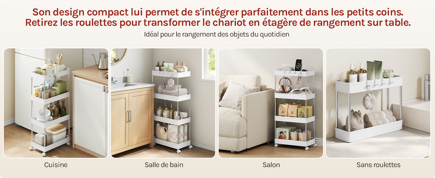 Le texte en français décrit la conception d'un lit peu encombrant. Des images séquentielles montrent que le lit escamotable passe d'une position d'armoire à une position de lit complètement allongée.