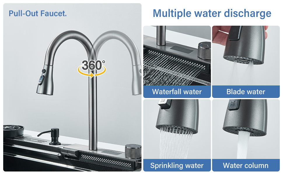 Single Bowl Kitchen Sink Waterfall Single Sink Filtered Water Faucet Workstation Kitchen Sink