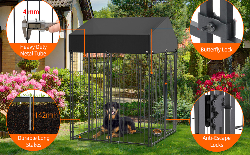 Canile da Esterno con Tetto Robusto Sicuro con Serratura Box Gabbia Protezione Recinzione per Cani