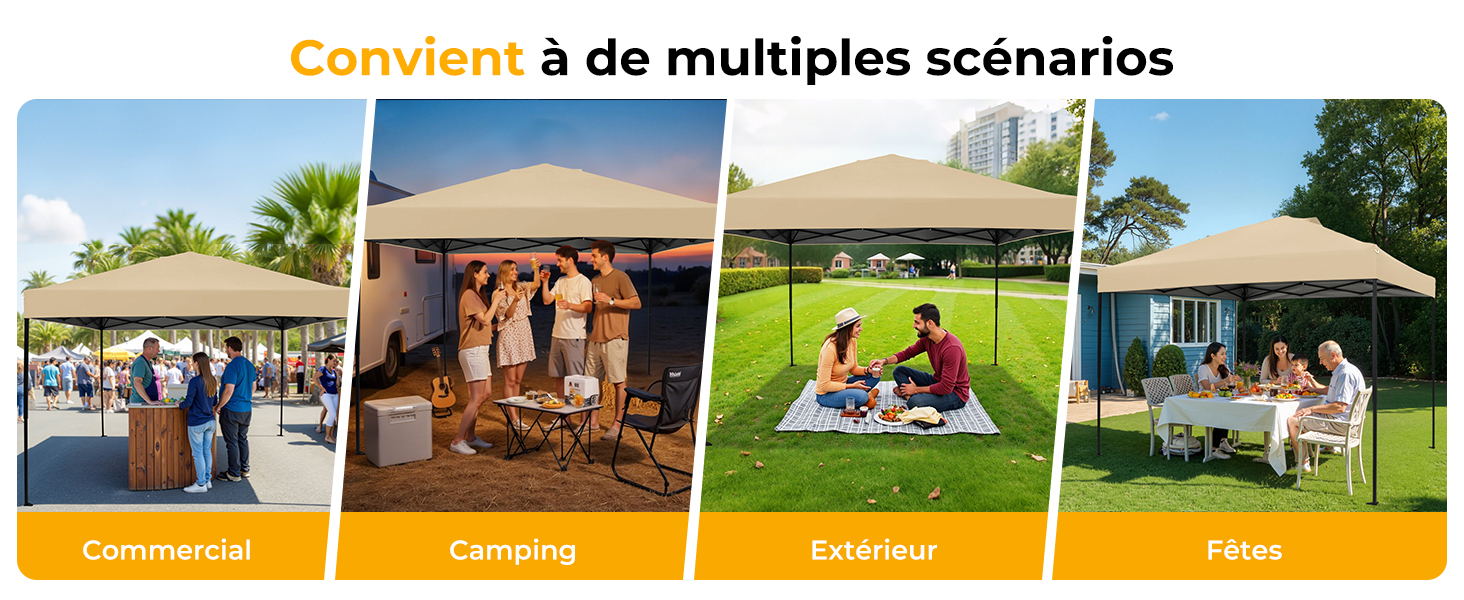 Le texte se lit comme suit : « Conjunto de múltiples escenarios ». Série de photos de style de vie en plein air montrant des personnes pratiquant diverses activités récréatives.