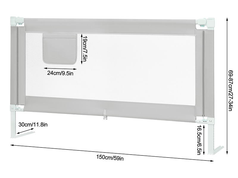 RELAX4LIFE Sponda Letto per Bambini 105/120/150cm, Barriera di Sicurezza, Traspirante e Pieghevole, Sbarra Letto per Letti Singoli e Matrimoniali (105x38x43cm, Grigio