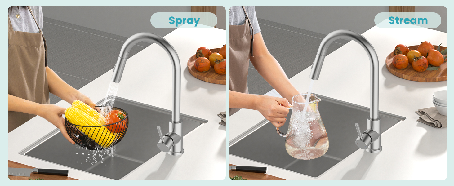 a kitchen sink with a water spray