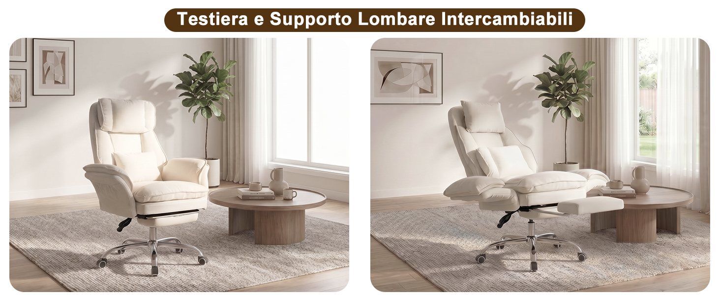 Il testo recita «PRIMA E DOPO LA MESSA IN SCENA». Due foto degli interni affiancate che mostrano uno spazio abitativo minimalista con sedie, piante e decorazioni neutre prima e dopo l'home staging.