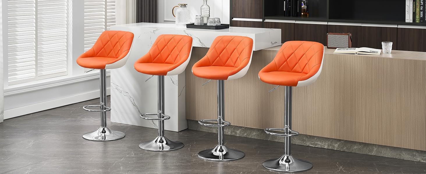 orange kitchen stools with a chrome base