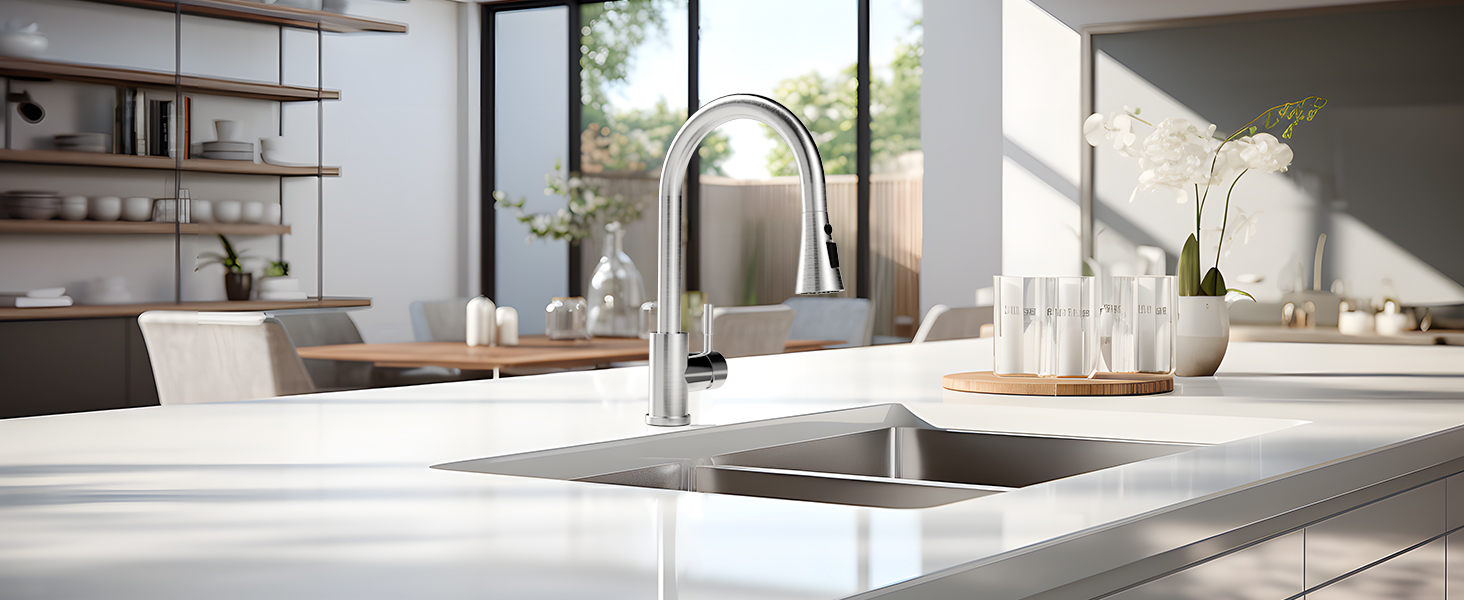 BLYLUND Kitchen Faucet with Pull Down Sprayer Brushed Nickel