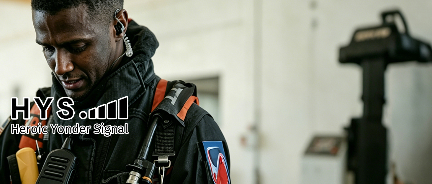 Text reads 'HYS.ɪɪɪ' and 'Tactical Vendor Signal'. Identical image to Image 3: man in black tactical jacket with orange and blue patches indoors.