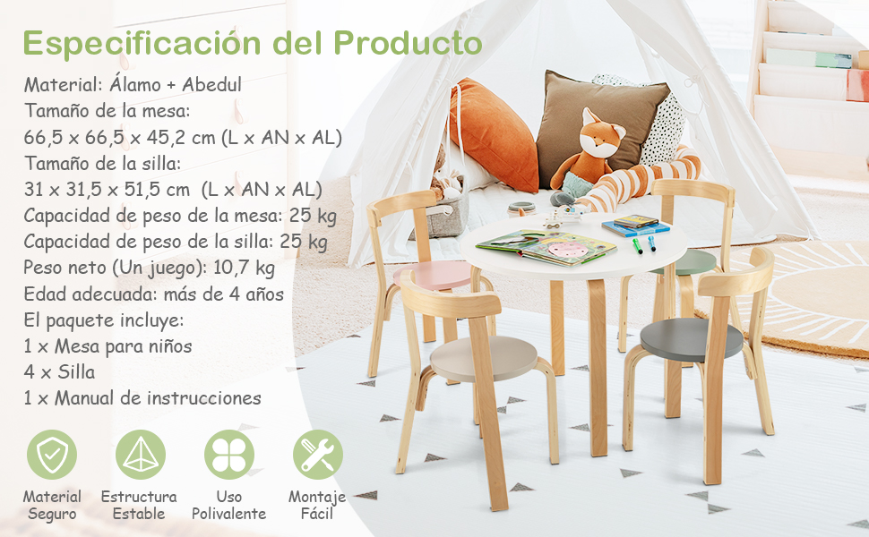  Juego de Mesa y Sillas para Niños