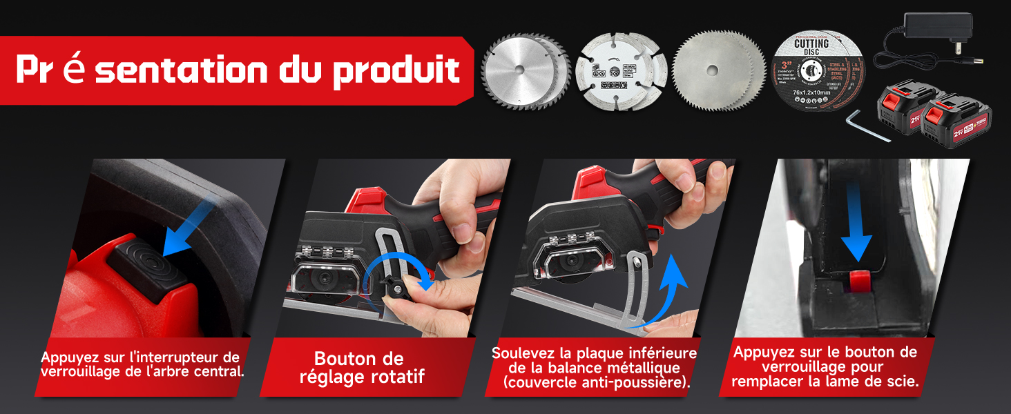 Le texte se lit comme suit : « Présentation du produit ». Plusieurs icônes affichées sur fond sombre dans l'interface de présentation du produit.