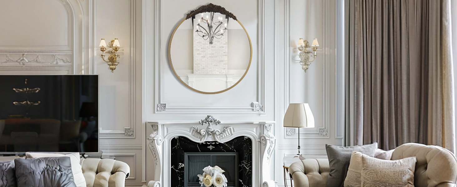 Artloge Specchio rotondo da parete barocco: 80 cm Specchio decorativo vintage Soggiorno con rose