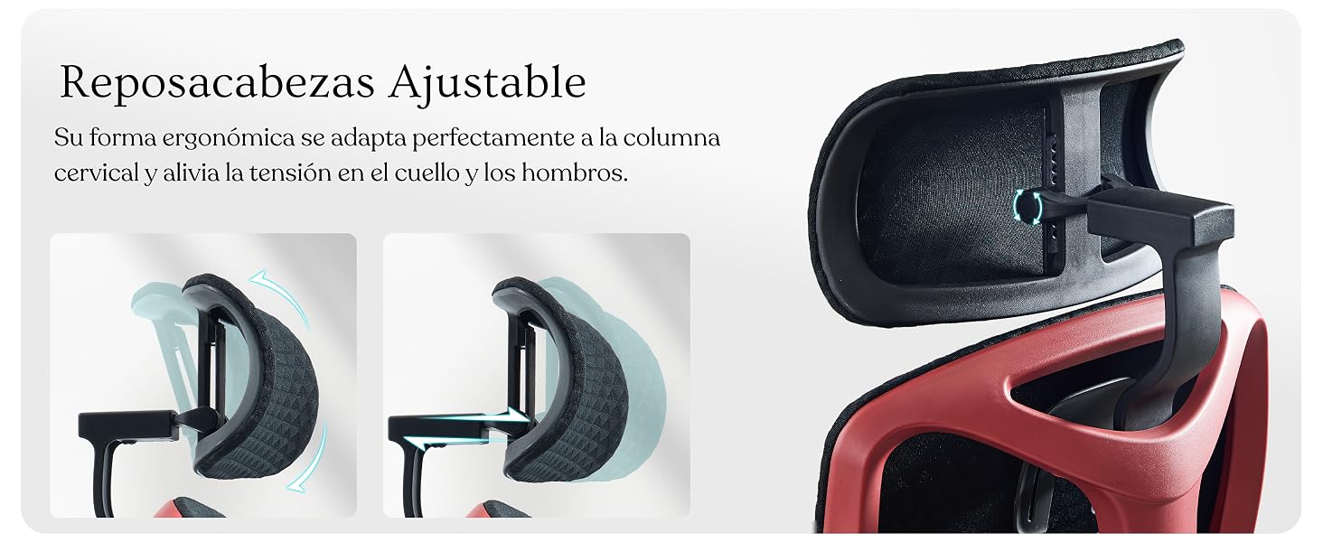 Fotos de productos de auriculares rojos y grises de aspecto profesional que se muestran desde varios ángulos, con diadema ajustable y almohadillas para los oídos.