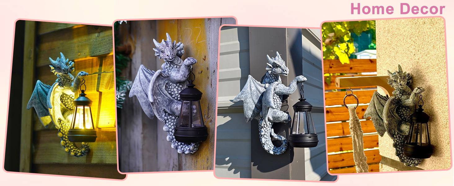 Figurines de dragons avec lampes solaires - Tronc d'arbre - Décoration de jardin pour l'extérieur