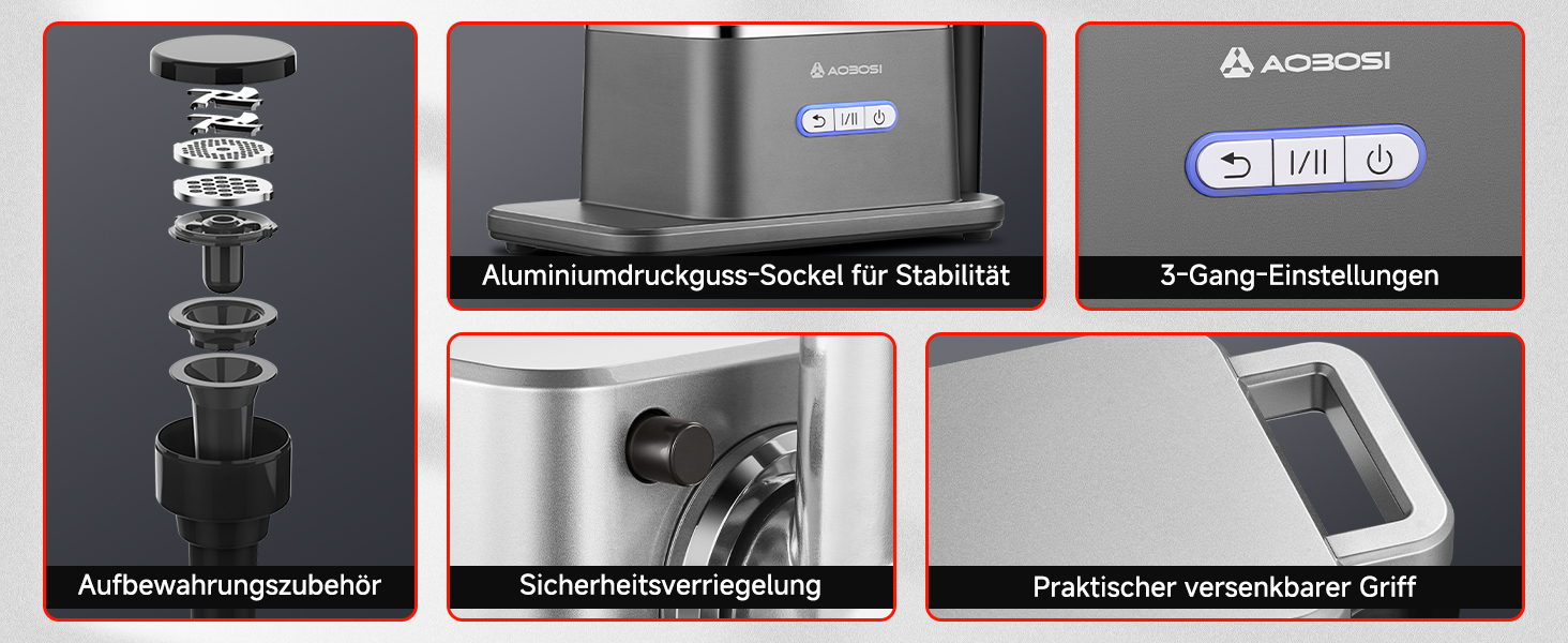 Zusammengesetztes Produktdisplay mit mehreren Ansichten von Kameraausrüstung, Objektiven und Zubehör mit den technischen Daten, die in einem Rasterlayout gekennzeichnet sind.
