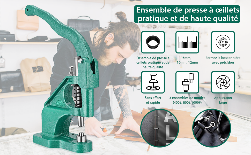 Kit de perforation à œillets de 10 mm avec 200 œillets, ensemble professionnel d'œillets