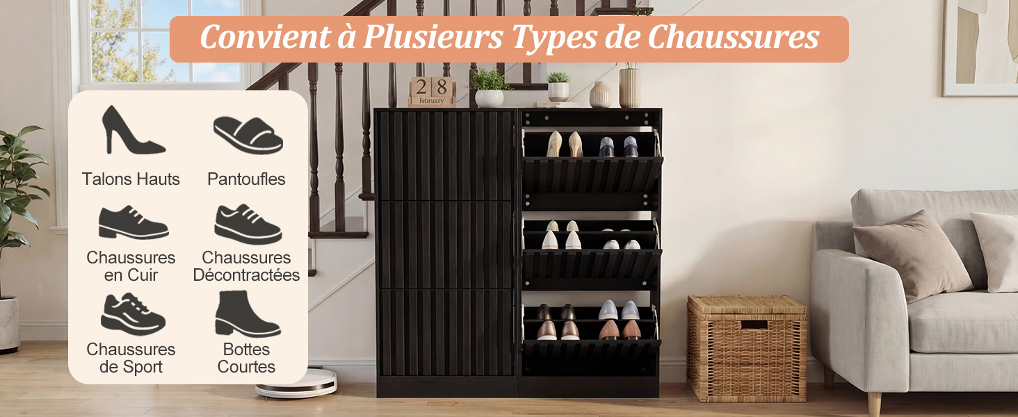 Le texte indique « Tableau de conversion et mesures » avec un guide de conversion des mesures affiché. L'image montre l'intérieur du salon avec des meubles, une étagère, des objets de décoration et un panier tressé sur du parquet.