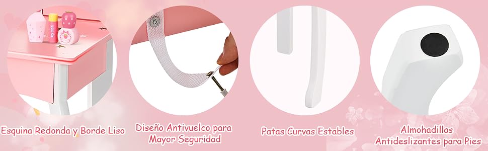Set Mesa Tocador y Taburete para Niños