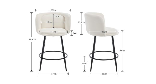 Technical schematics or engineering drawings showing furniture piece measurements and dimensions from multiple angles.