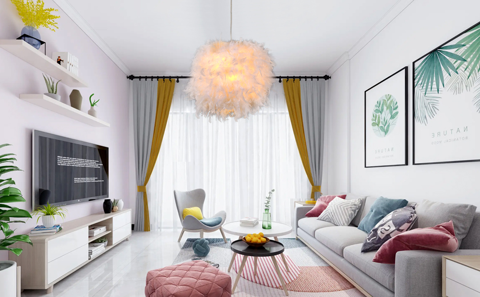 Lustre Suspension en Plume Blanche