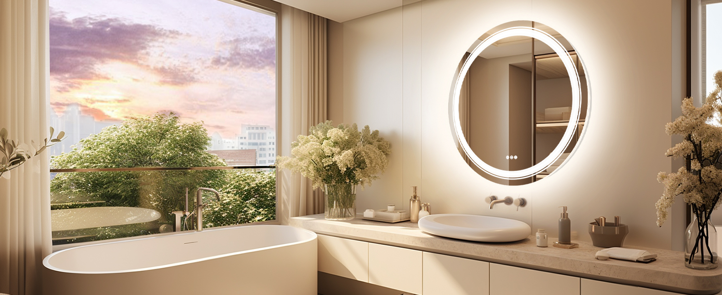 LUVODI Rotondo Specchio da bagno con LED da Parete Specchio Bagno Retroilluminato e Frontale luce