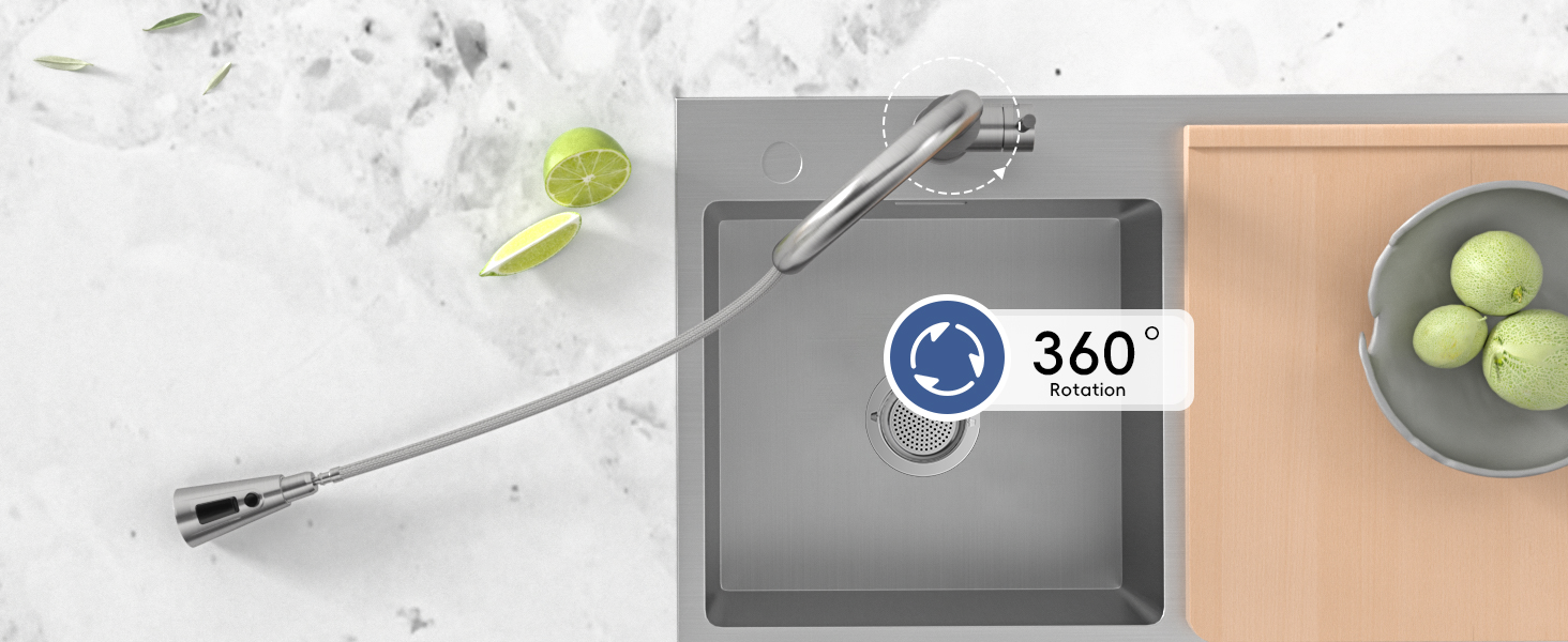 Kitchen Mixer Tap with Pull Out Spray, Stainless Steel Sink Taps Mixer for Kitchen Single Lever