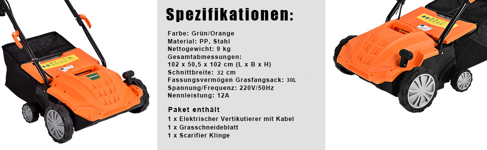 COSTWAY Elektro Vertikutierer Rasenlüfter