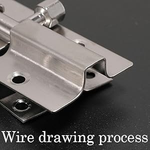 Close-up of a metal hinge or bracket with screw holes. Text below reads 'Wire drawing process'.