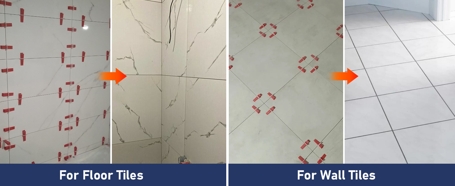 Images avant et après montrant la réparation de carreaux de sol et de mur. Les carreaux fissurés retrouvent un aspect lisse et uniforme.