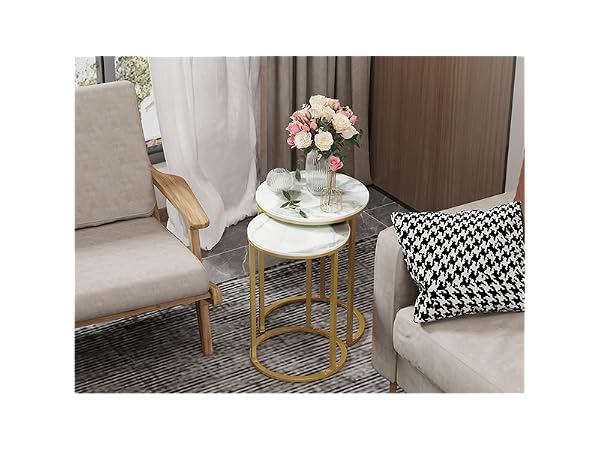 FATIVO Table d’Appoint en Marbre
