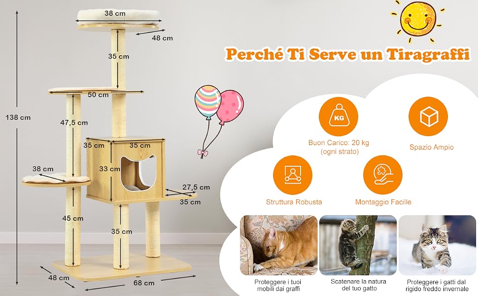 4 tiragraffi per gatti in legno