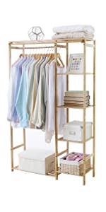 Appendiabiti da Terra in bambu, Appendiabiti con Ripiani Due Stand Appendiabiti Ingresso Attaccapann