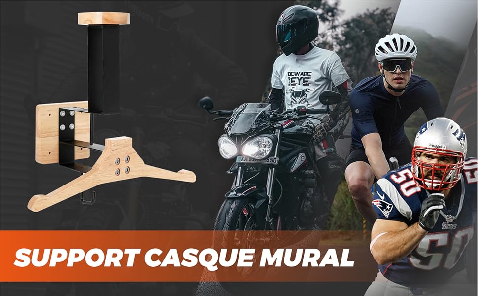 Porte-casque Mural Pivotant 180° - Support Moto/vélo Sans Perçage - Aluminium Noir - 15kg Capacité