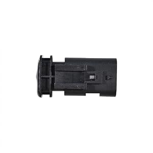 Black plastic automotive or electronic connector component shown against white background, featuring cylindrical design with mounting tabs.
