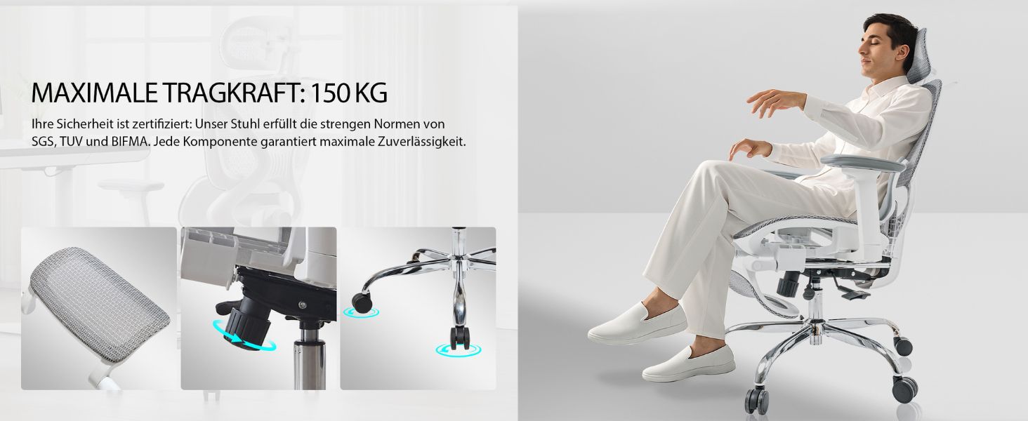 Der Text lautet „MAXIMALE TRAGKRAFT: 150 KG“.