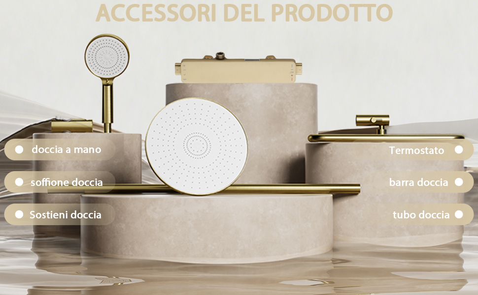 Il testo recita 'SELEZIONE DEL PRODOTTO'. Serie di fotografie lucide di prodotti che mostrano articoli da cucina in ceramica o porcellana bianca su sfondi neutri.