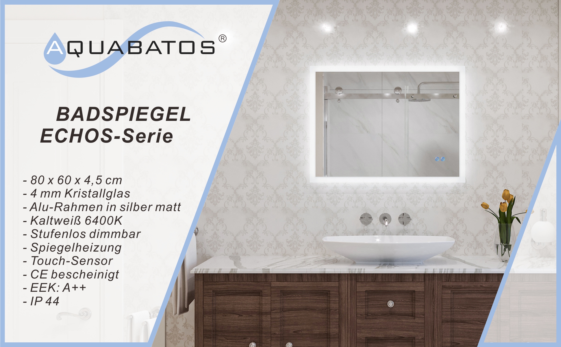 Beleuchteter Badspiegel LED Lichtspiegel 60x80cm ECHOS Typ B