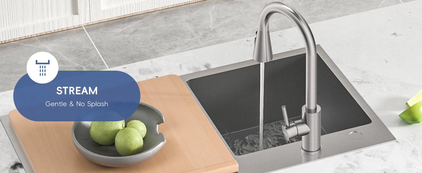 Kitchen Mixer Tap with Pull Out Spray, Stainless Steel Sink Taps Mixer for Kitchen Single Lever