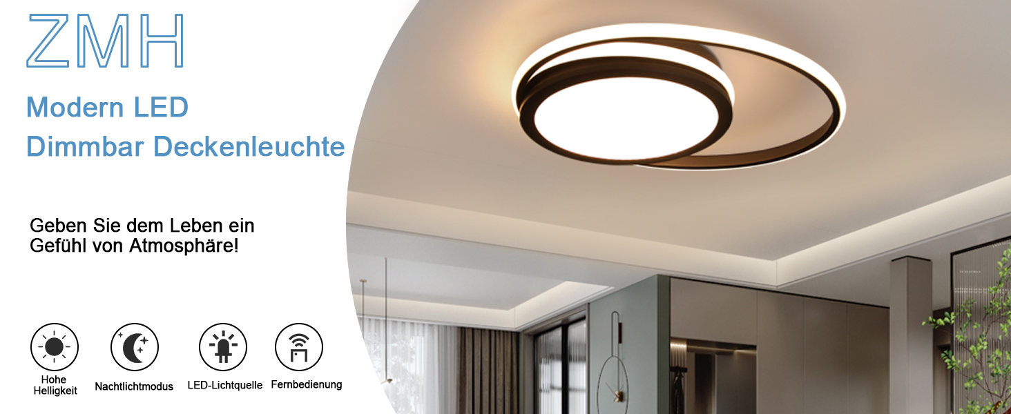 ZMH Modern LED Dimmbar Deckenleuchte