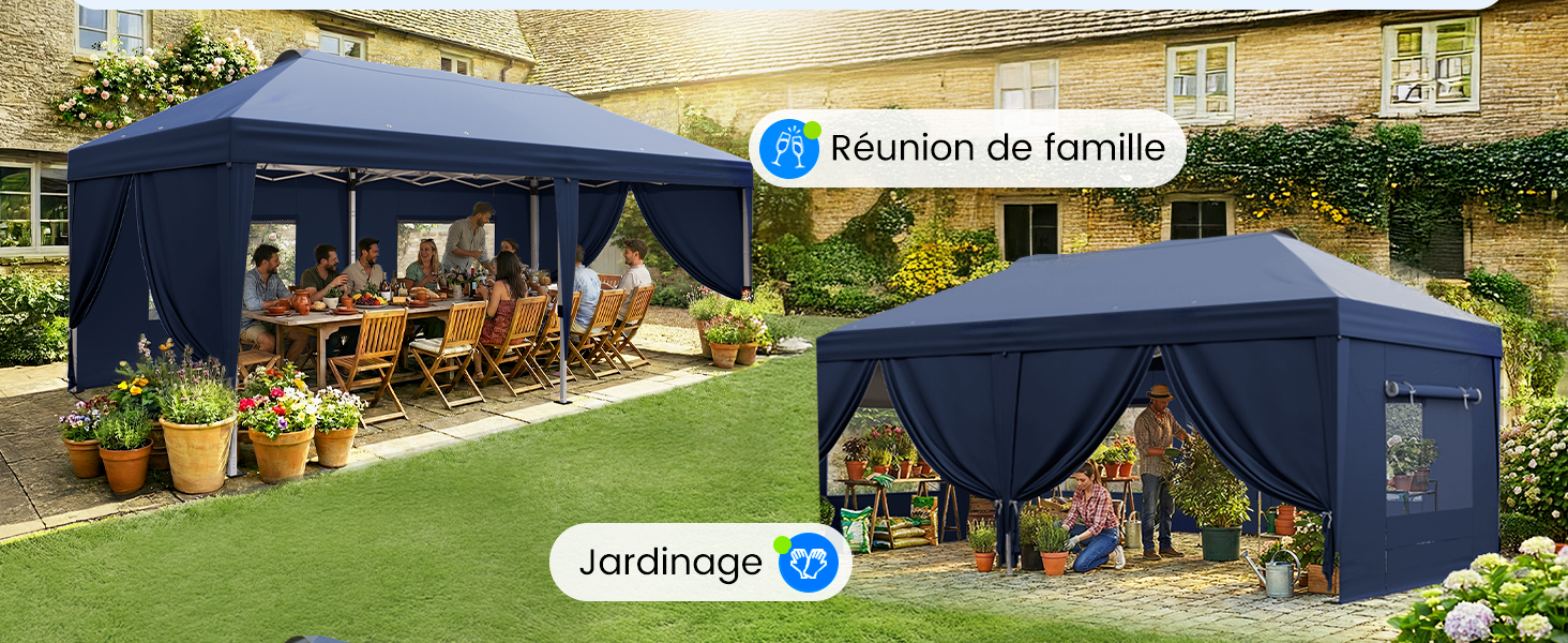 Séquence d'images extérieures montrant un treillis noir ou une structure grillagée dans une cour arrière avec des bambous visibles en arrière-plan.
