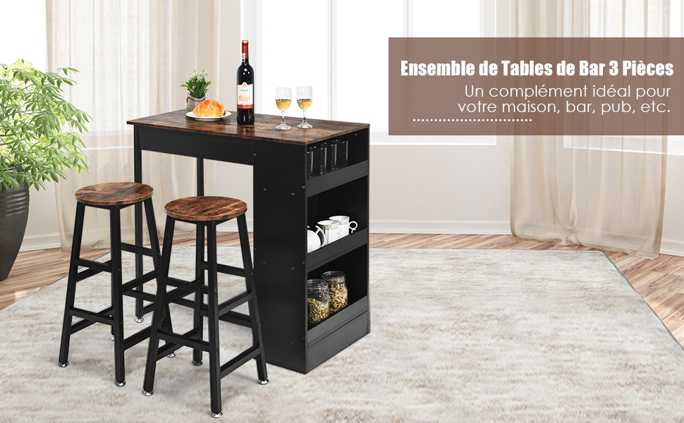 Bealife Table Haute Mange Debout 2 Tabouret Table De Bar Cuisine Ensemble De Meubles De Salle A Manger Cadre En Acier Noir