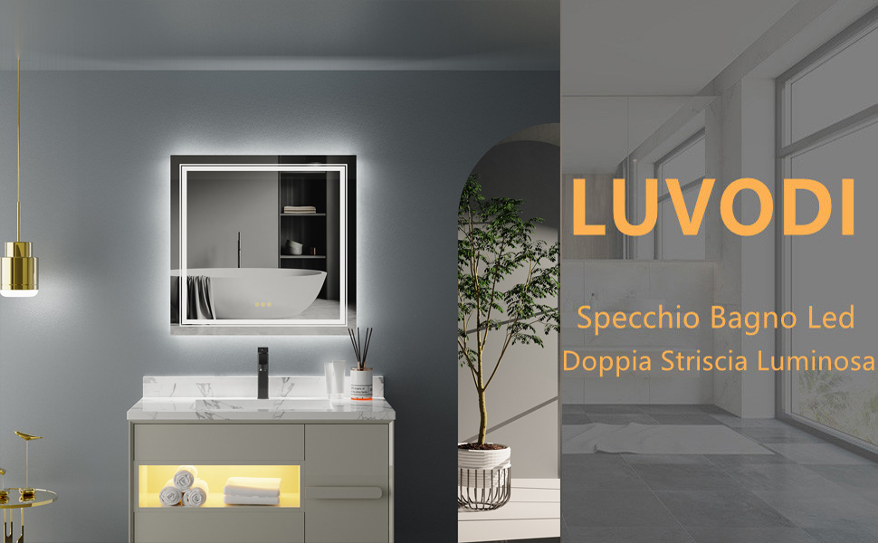 specchio per bagno con luce LED 60cm moderno specchi con illuminazione, retroilluminato