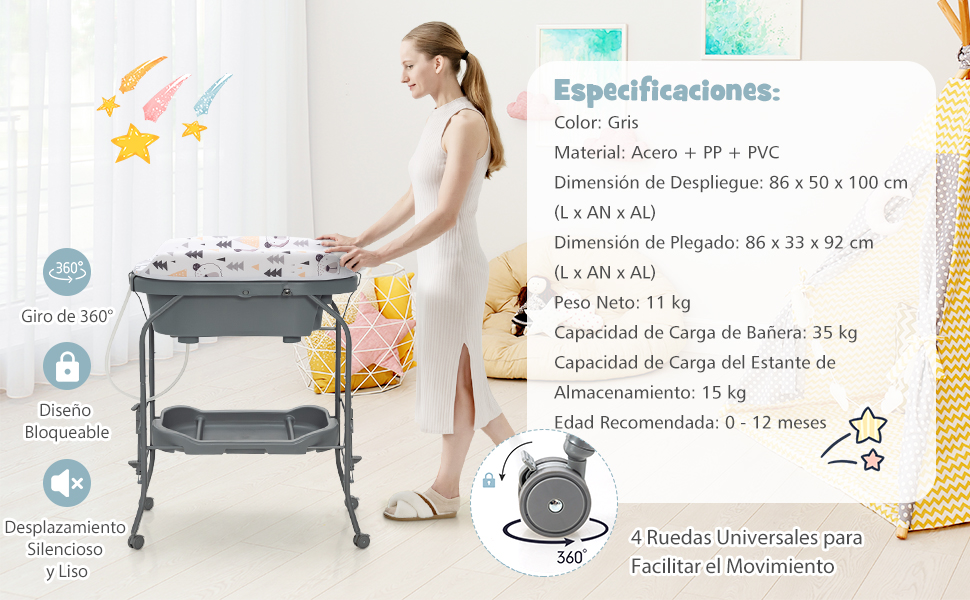 2 en 1 Cambiador de Bebés con Bañera