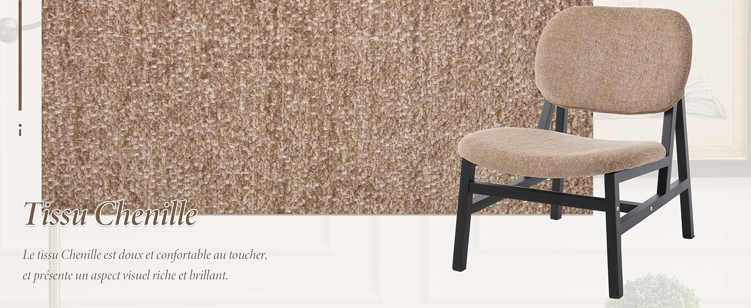 Plusieurs vues d'un fauteuil de style moderne avec revêtement beige et structure en métal noir sur fond neutre.