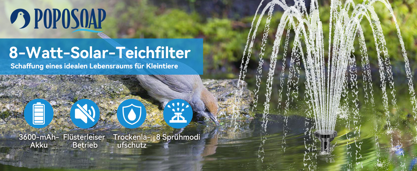 POPOSOAP Solar Springbrunnen mit Teichfilter