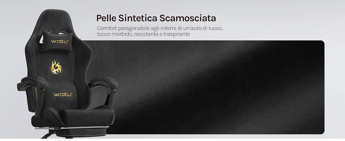 Il testo recita «Fond arkideerapant» e «Pelle Sintetica Scamosciata». Materiale in pelle nera o pelle scamosciata sintetica mostrato in dettaglio ravvicinato.