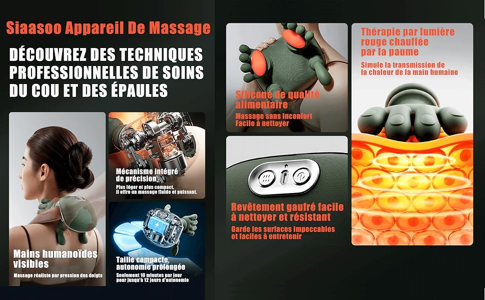 Le texte indique « OBJECTIF DE MASSAGE SIRABOSS » et « PROFESSIONNELLES RE-SHINS ». Série de démonstrations de techniques de fitness ou de massage avec des images pédagogiques.