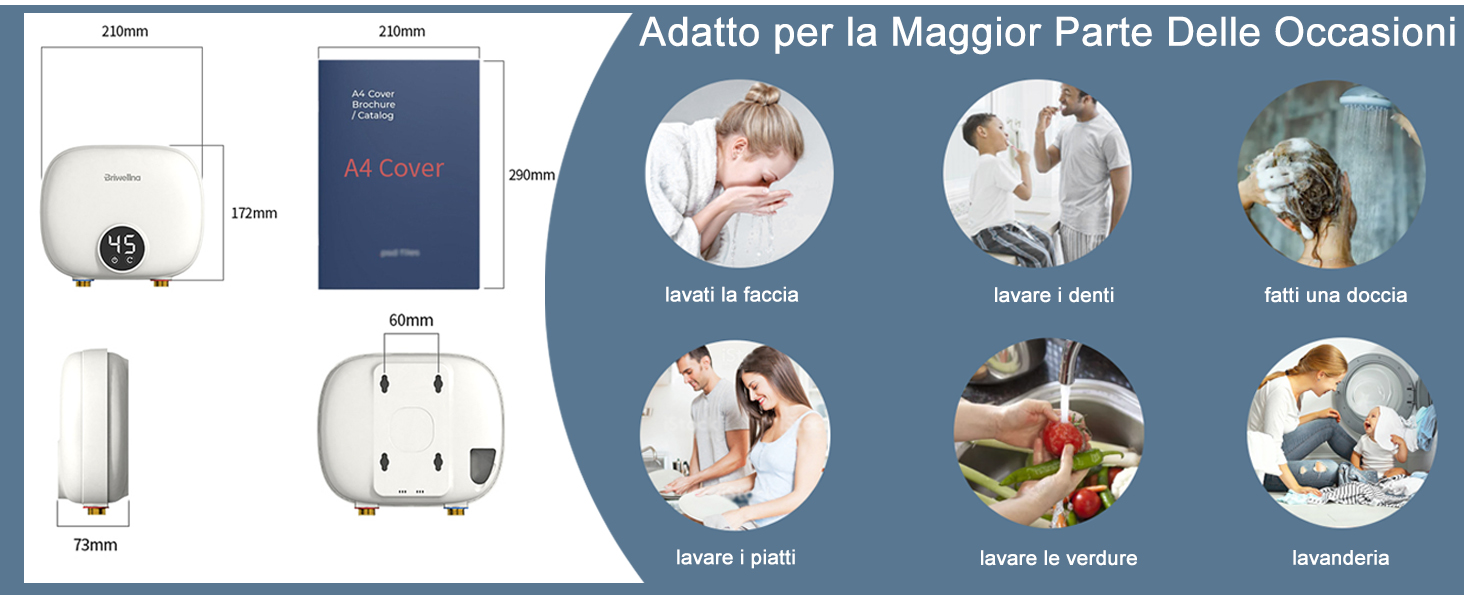 Scaldabagno Elettrico Istantaneo 220v 5500w Scaldacqua Istantaneo a Parete  Mini Scaldabagno Istantaneo Elettrico con Display LED Della Temperatura Scaldabagni  Elettrici per Cucina e Bagno (Quadrato) : : Fai da te