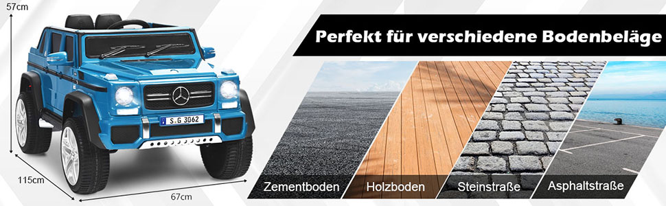 12V Kinderauto mit 2,4G-Fernbedienung, Elektroauto mit MP3, Musik, Hupe und LED-Leuchten, Jeep Auto 
