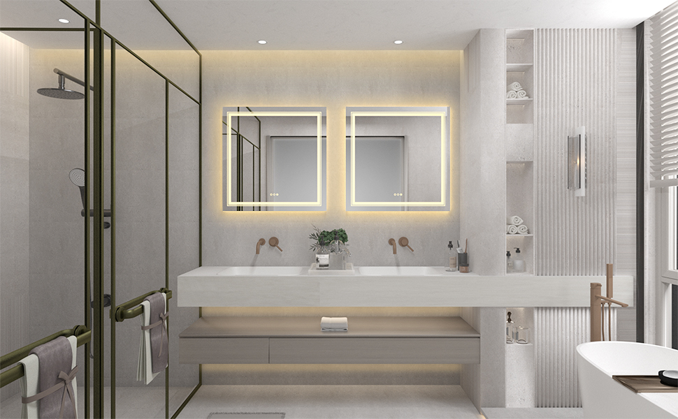 square wall bathroom mirror LED lighted dimmable makeup mirror