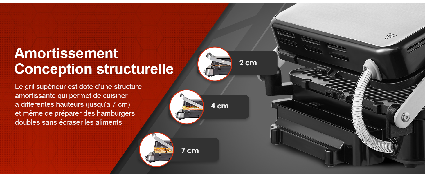 Le texte se lit comme suit : « Amortissement Conception structurelle ». Série de schémas techniques architecturaux ou structurels avec des mesures et des spécifications annotées sur fond rouge foncé.