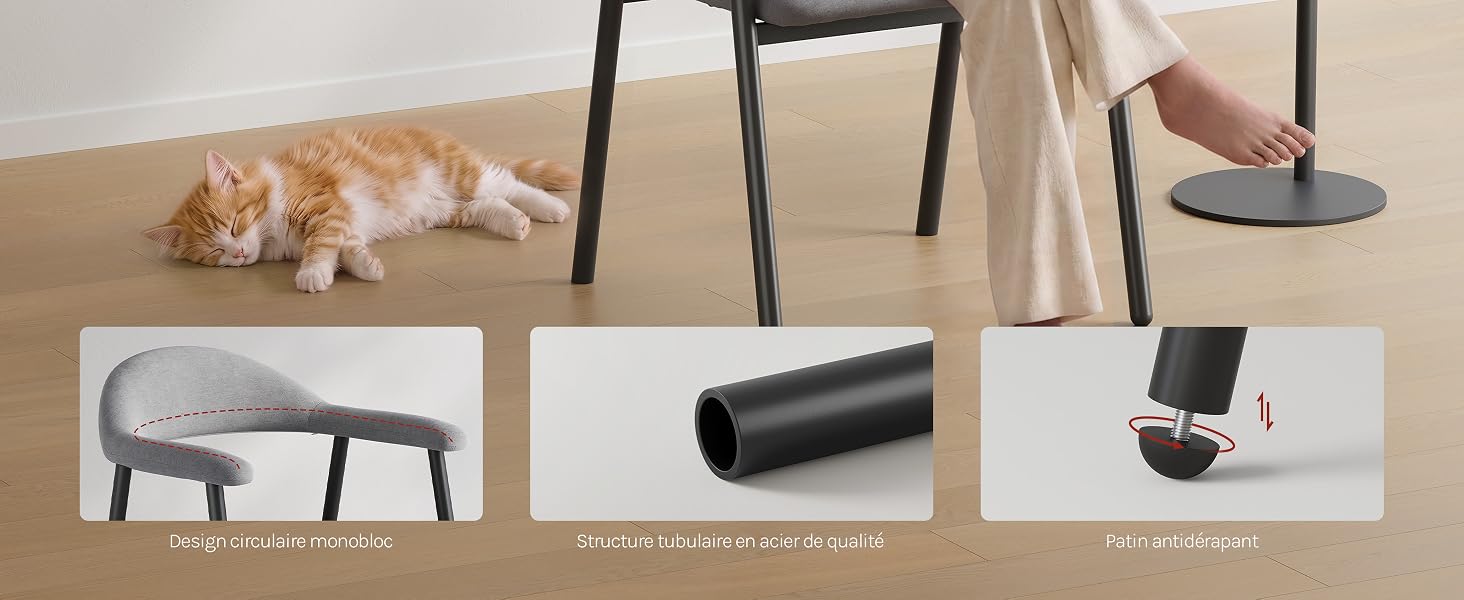 Image composite montrant les composants du produit : appareil rectangulaire blanc, objet cylindrique noir et accessoire à clipser blanc avec des étiquettes textuelles beiges sous chaque article.